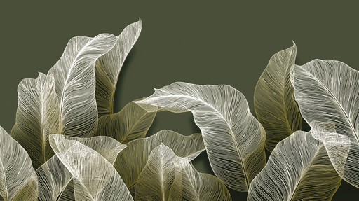 Papier peint feuillage élégant Motifs de feuilles délicates sur fond vert