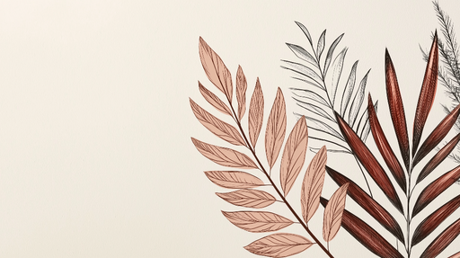 Papier peint feuillage élégant Motifs de feuilles en tons chauds sur fond crémeux