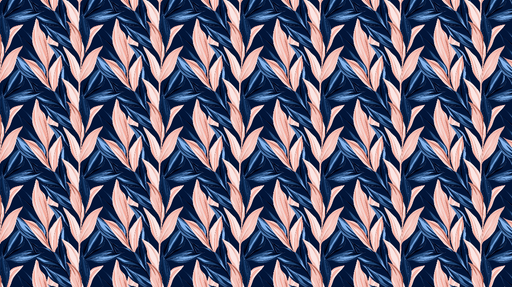 Papier peint feuillage élégant Motifs de feuilles roses et bleues sur fond marine