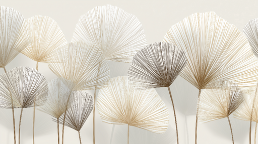 Papier peint feuillage élégant Motifs de feuilles stylisées en or et beige