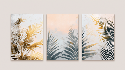 Papier peint feuillage élégant Motifs de palmiers dorés et subtils dégradés pastel