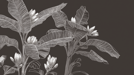 Papier peint feuillage élégant Motifs floraux en blanc sur fond sombre