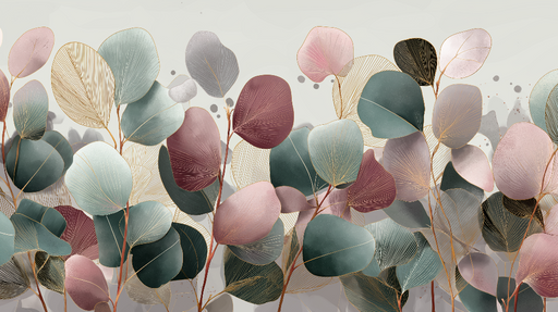 Papier peint feuillage élégant Un motif délicat de feuilles pastel et dorées sur fond clair