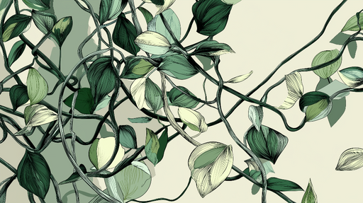 Papier peint feuillage élégant Vignes et feuilles aux teintes vertes