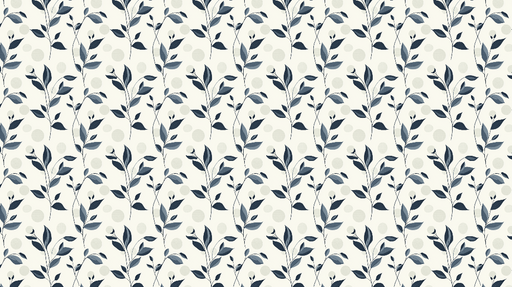 Papier peint feuillage et pois Motifs de feuilles bleu marine et cercles sur fond crème