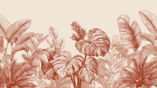 Papier peint feuillage exotique Feuilles en tons rouges sur fond clair