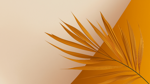 Papier peint feuillage Feuille d palmier stylisée sur fond orangé et beige