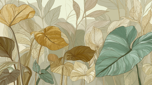 Papier peint feuillage Feuilles délicates dans des teintes naturelles