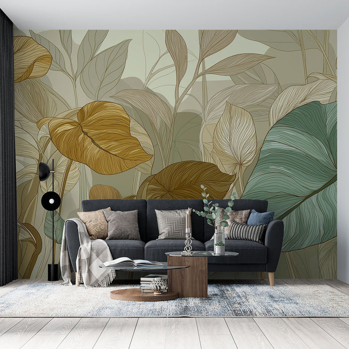 Papier peint feuillage | Feuilles délicates dans des teintes naturelles