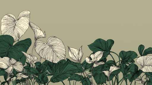 Papier peint feuillage Feuilles graphiques sur fond beige