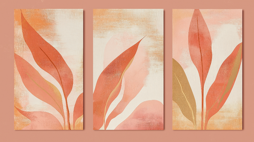 Papier peint feuillage Feuilles stylisées dans des tons chauds et doux