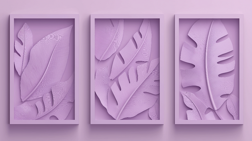 Papier peint feuillage Feuilles stylisées en relief sur fond lilas