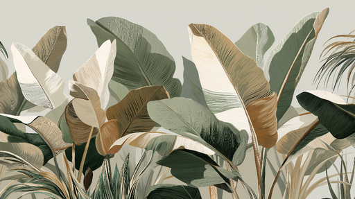 Papier peint feuillage Feuilles tropicales aux nuances douces et élégantes