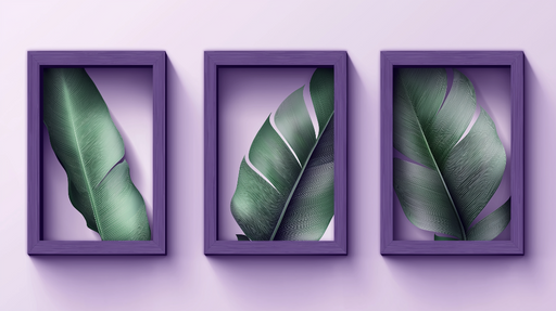Papier peint feuillage Feuilles tropicales encadrées en violet