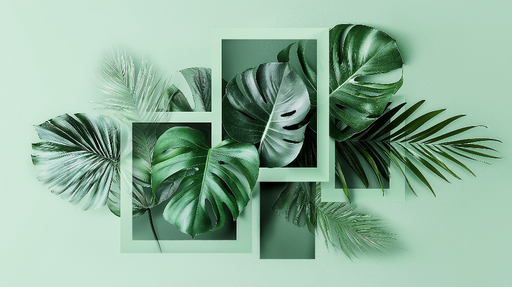 Papier peint feuillage Feuilles tropicales encadrées sur fond pastel