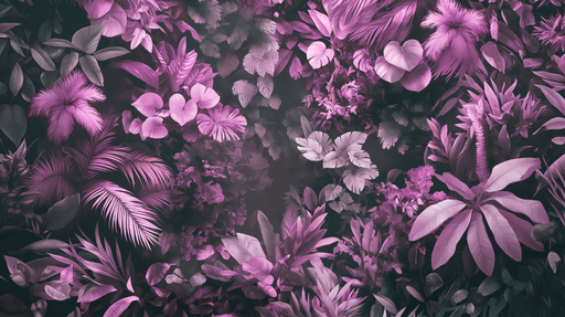 Papier peint feuillage foret equatoriale fuchsia