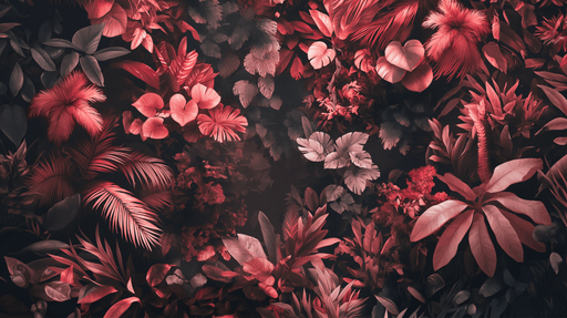 Papier peint feuillage foret equatoriale rouge