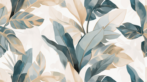 Papier peint feuillage grandes feuilles claires vertes et marrons