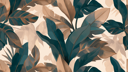 Papier peint feuillage grandes feuilles vertes et marrons vintage