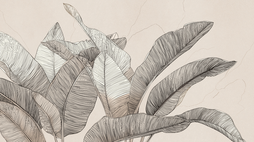 Papier peint feuillage graphique Feuilles de bananier aux lignes délicates sur fond neutre