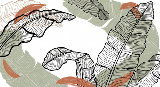 Papier peint feuillage graphique Feuilles stylisées en noir et nuances de terre