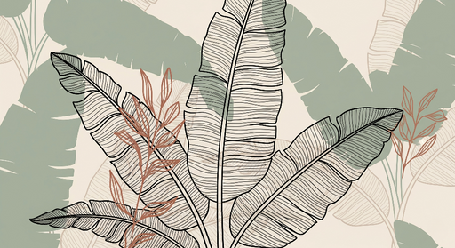 Papier peint feuillage graphique Feuilles stylisées et nuances naturelles