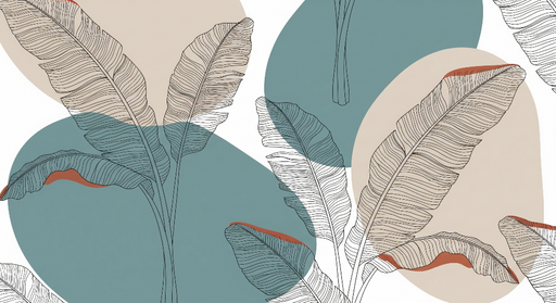 Papier peint feuillage graphique Motifs de feuilles stylisées sur fond coloré