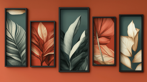 Papier peint feuillage Illustrations graphiques de feuilles sur fond coloré