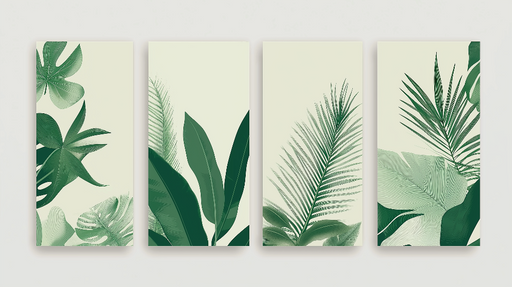 Papier peint feuillage imitation tableau Feuillages luxuriants en nuances de vert