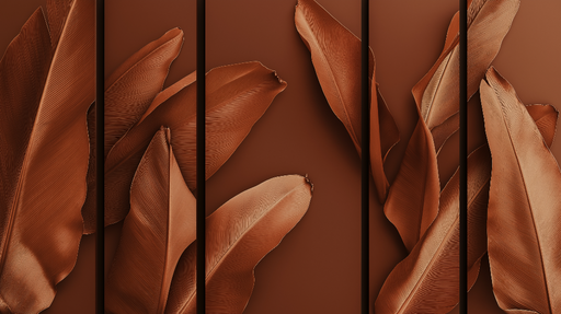 Papier peint feuillage imitation tableau Feuilles dorées sur fond terreux