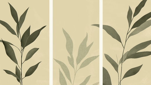 Papier peint feuillage imitation tableau Silhouettes de feuilles sur fond doux