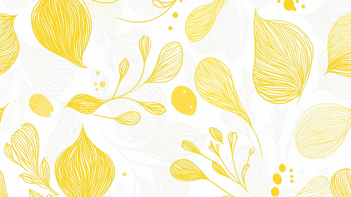 Papier peint feuillage jaune Motifs délicats de feuilles et tiges en jaune sur fond blanc