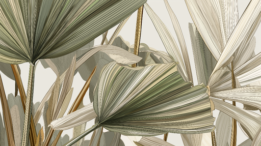 Papier peint feuillage léger Motif élégant de feuilles dans des teintes douces