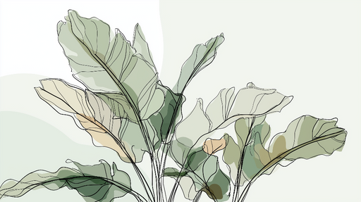 Papier peint feuillage linéaire Design minimaliste avec des feuilles aux contours fluides