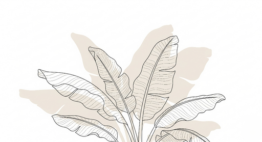 Papier peint feuillage linéaire Feuilles délicates en contours monochromes sur fond doux