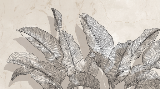 Papier peint feuillage linéaire Feuilles détaillées sur fond texturé neutre