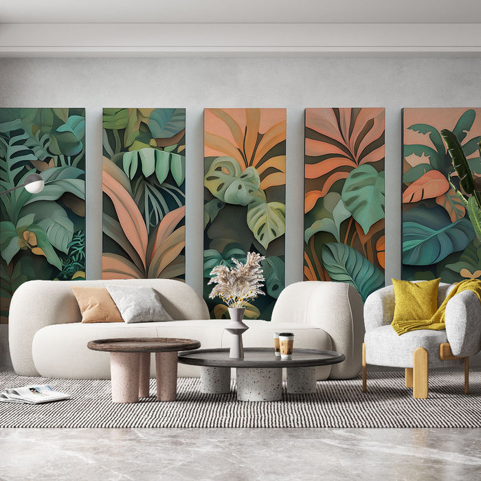 Papier peint feuillage luxuriant | Motifs de plantes tropicales aux teintes apaisantes