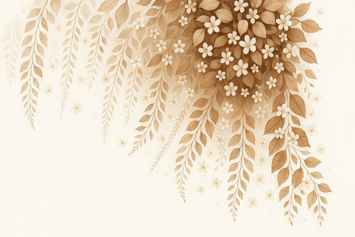 Papier peint floral aux teintes beige et crème, avec des motifs de feuilles délicates et de petites fleurs, créant une ambiance douce et apaisante.