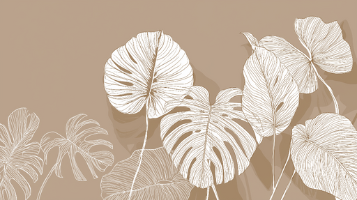Papier peint feuillage minimaliste Feuilles blanches sur fond beige
