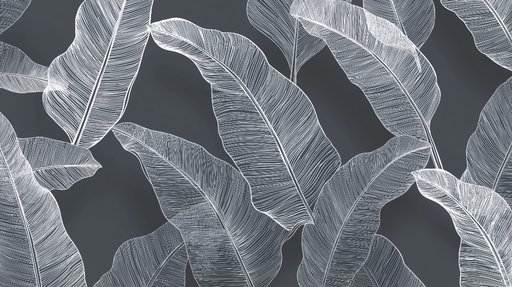 Papier peint feuillage minimaliste Feuilles blanches sur fond gris élégant