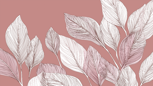 Papier peint feuillage minimaliste Feuilles blanches sur fond rose pâle