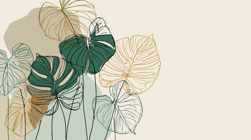 Papier peint feuillage minimaliste Feuilles de monstera et lignes délicates