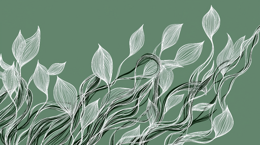 Papier peint feuillage minimaliste Motifs de feuilles en blanc sur fond vert