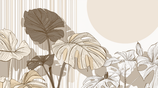 Papier peint feuillage minimaliste Motifs de feuilles sur fond neutre