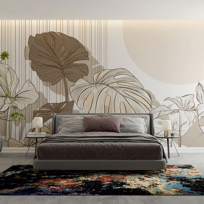 Papier peint feuillage minimaliste | Motifs de feuilles sur fond neutre