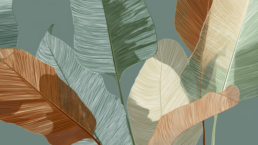 Papier peint feuillage moderne Feuilles aux couleurs douces sur fond apaisant