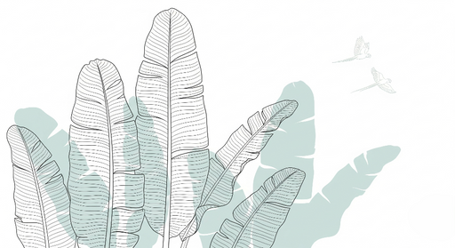 Papier peint feuillage moderne Feuilles de bananier délicatement dessinées avec des touches de vert