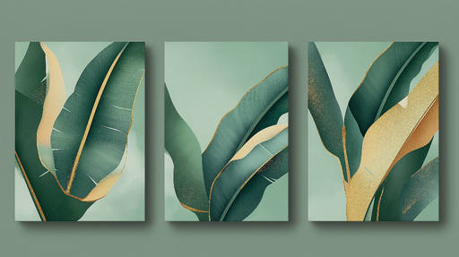 Papier peint feuillage moderne Feuilles stylisées avec dorures élégantes