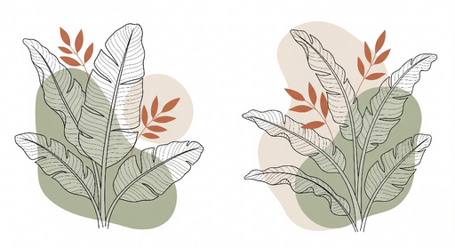 Papier peint feuillage moderne Feuilles stylisées avec touches de couleurs terreuses