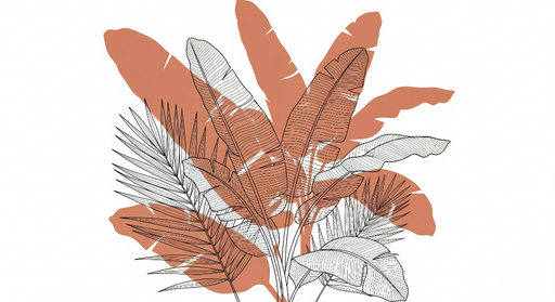 Papier peint feuillage moderne Motif linéaire de feuilles tropicales sur fond crème